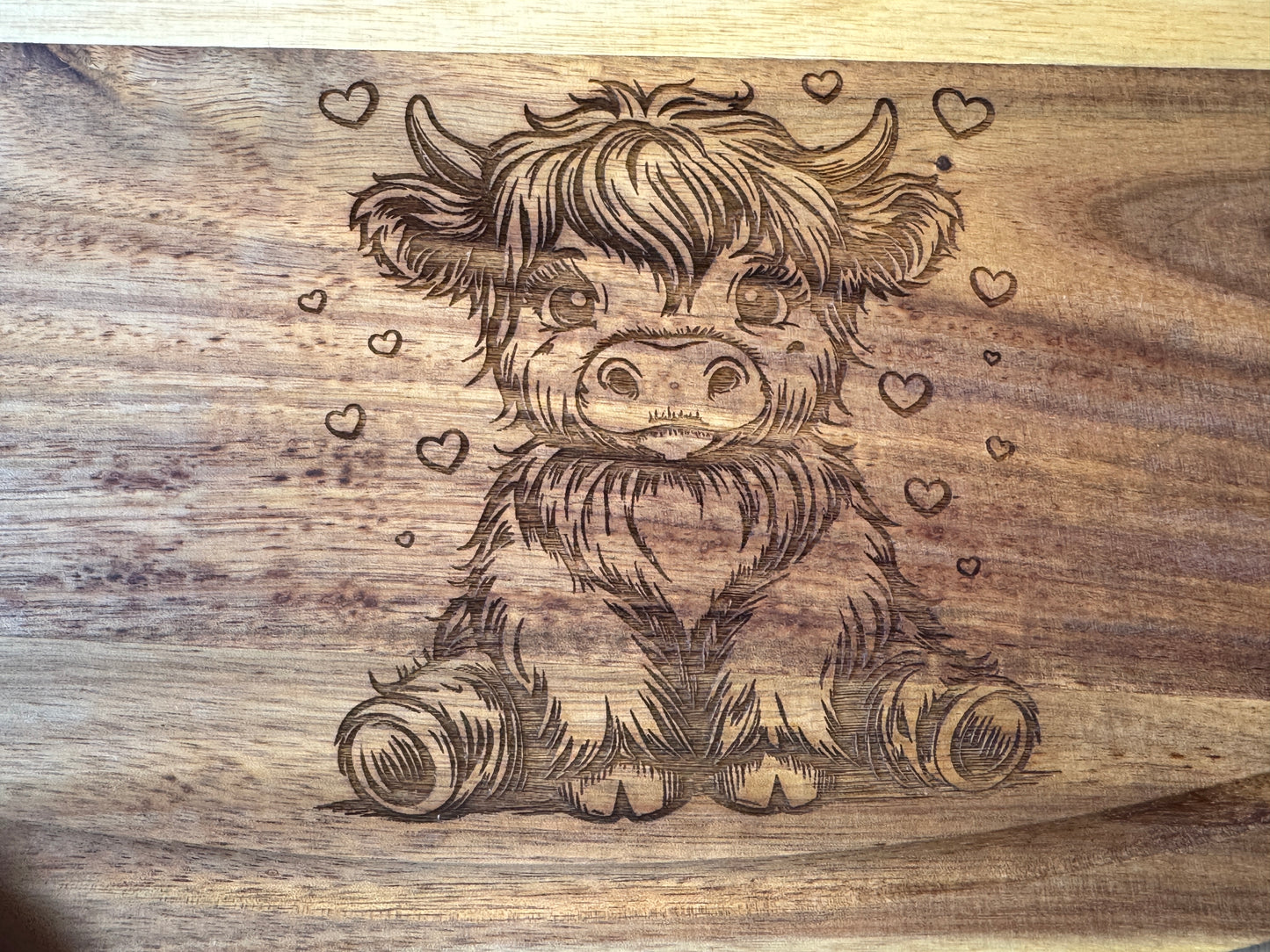 Custom Engraved Higland Cow Cutting Board, Gift for daughter, Gift for mom, Holiday Gift, Birthday Gift