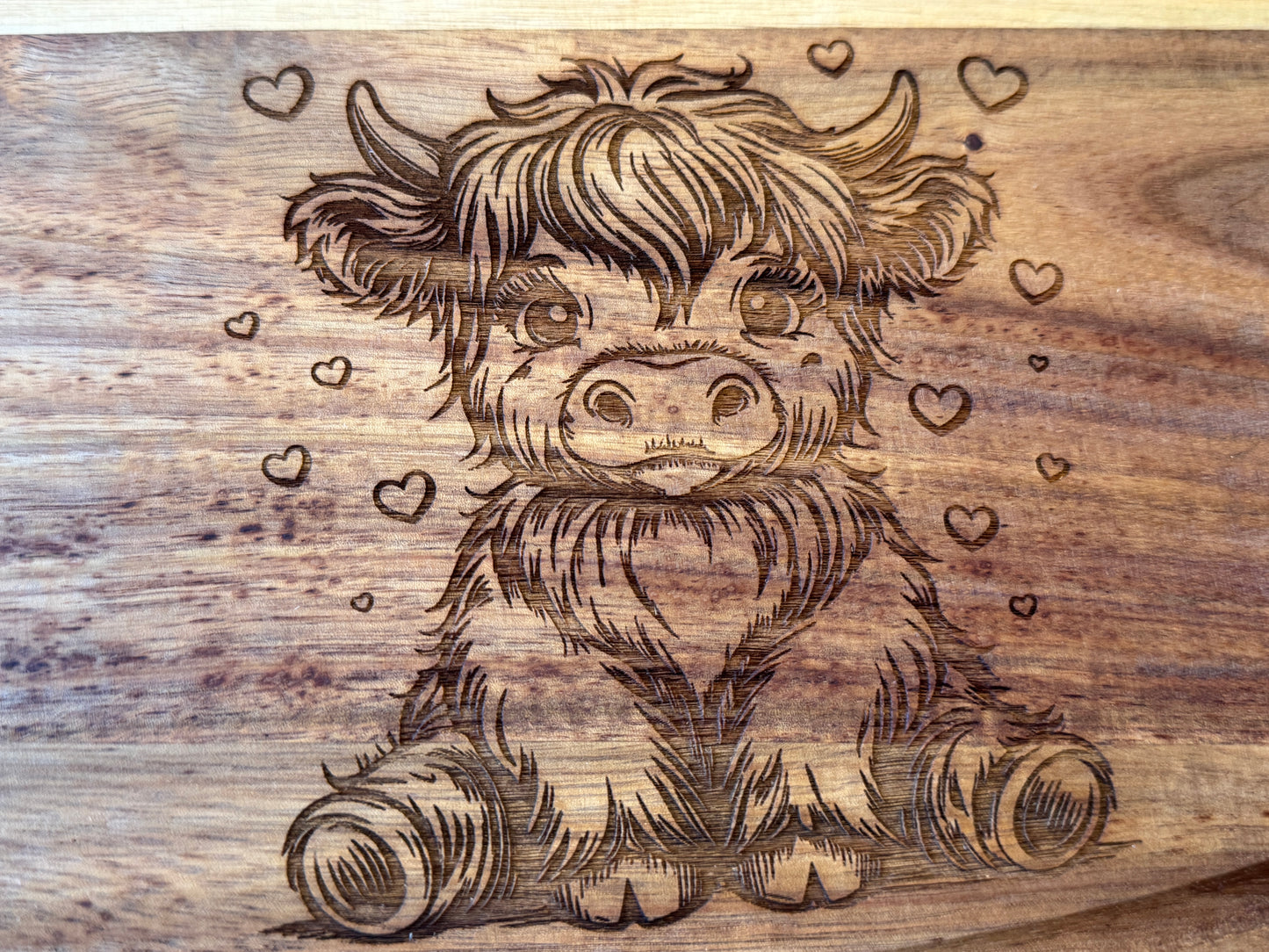 Custom Engraved Higland Cow Cutting Board, Gift for daughter, Gift for mom, Holiday Gift, Birthday Gift