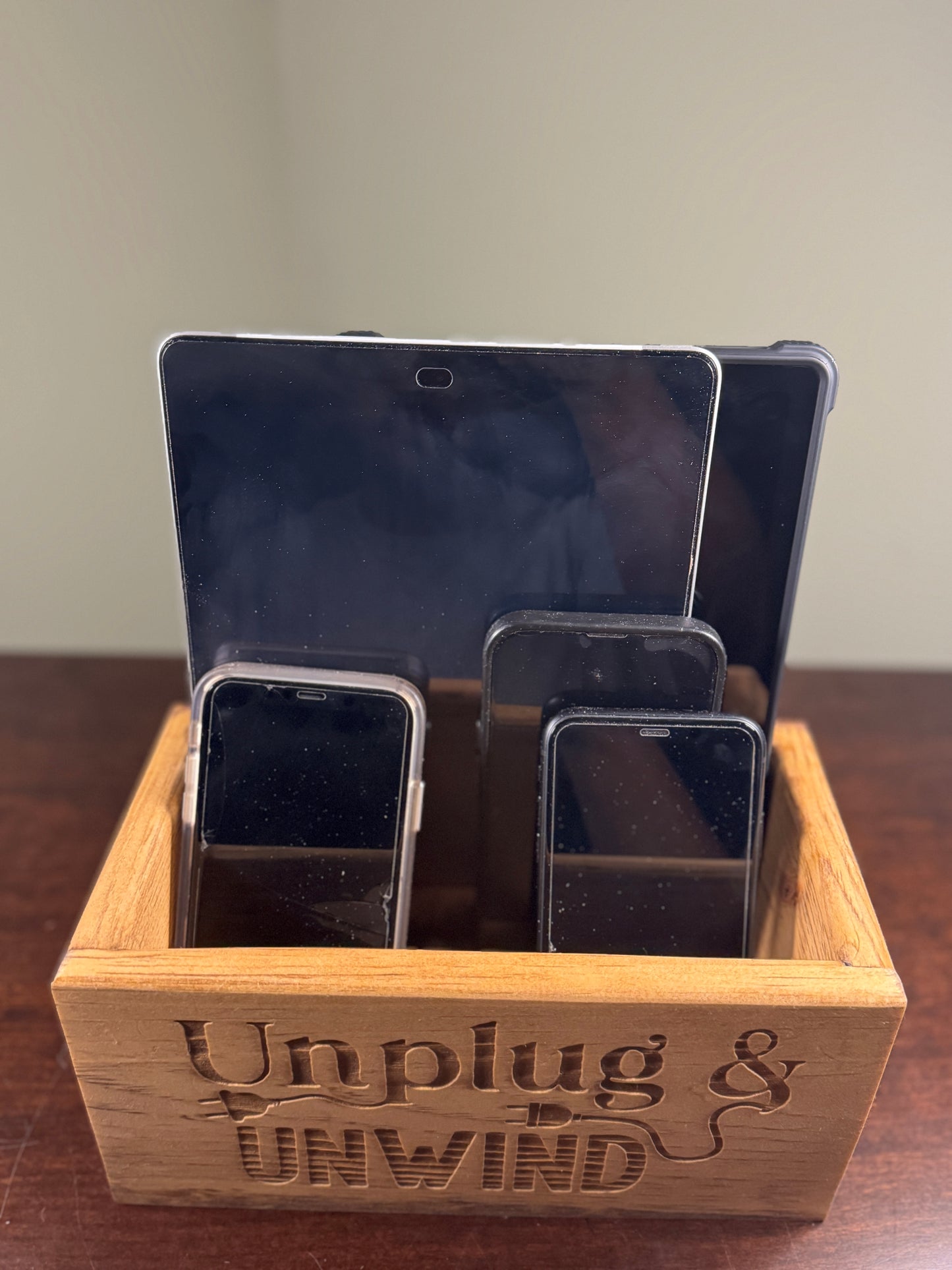 Unplug Box, Family Cell Phon and Tablet Holder, Electronics storage Box, Unplug and Unwind, Family Time Box, Charging Hole