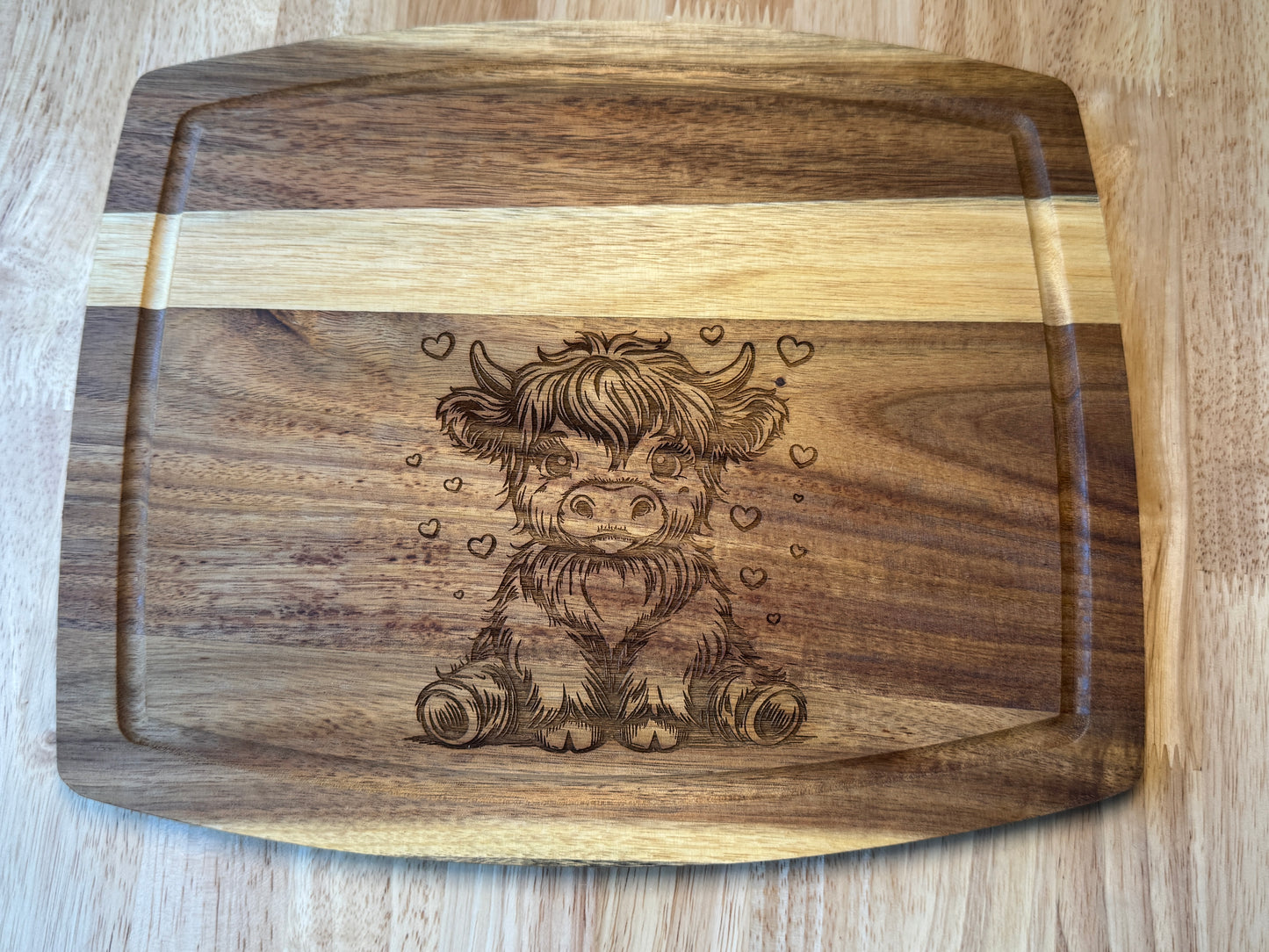 Custom Engraved Higland Cow Cutting Board, Gift for daughter, Gift for mom, Holiday Gift, Birthday Gift