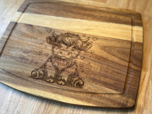 Custom Engraved Higland Cow Cutting Board, Gift for daughter, Gift for mom, Holiday Gift, Birthday Gift