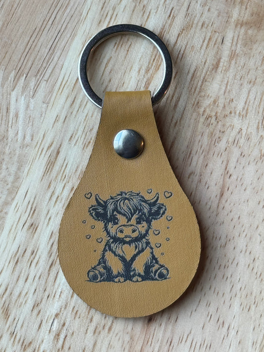 Highland Cow Leather Keychain, Gift for Her, Gift for Mom, Birthday Gift