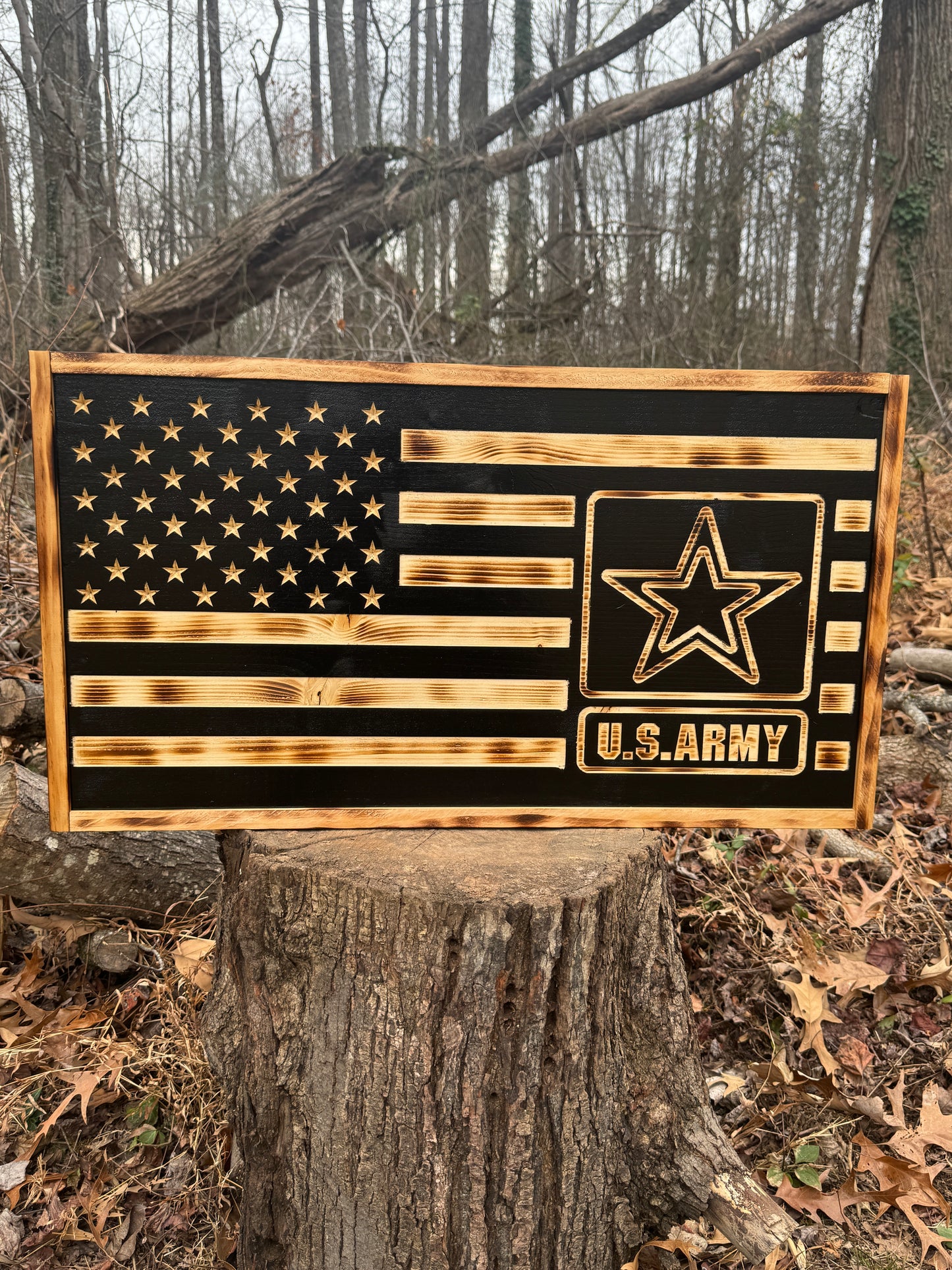 Carved Wood U.S Army Flag 31.5"x 17.5"x 2.5" Thick