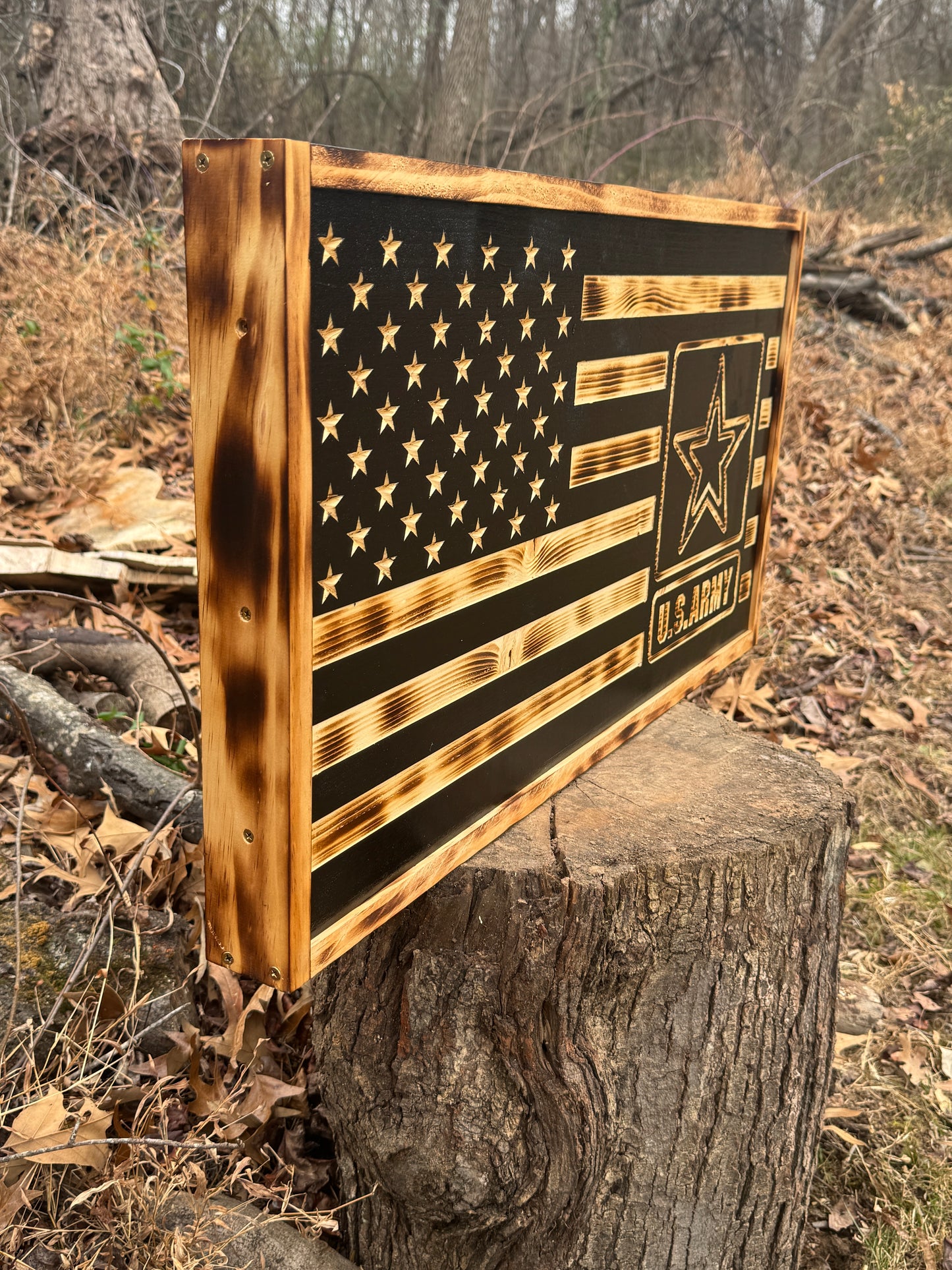 Carved Wood U.S Army Flag 31.5"x 17.5"x 2.5" Thick