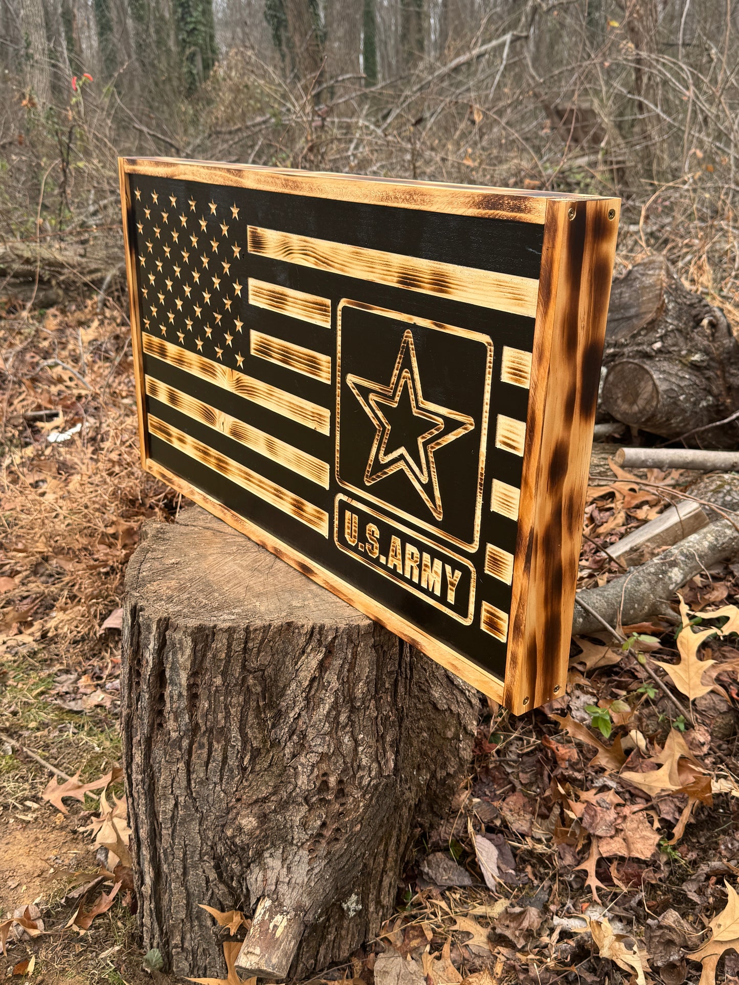 Carved Wood U.S Army Flag 31.5"x 17.5"x 2.5" Thick