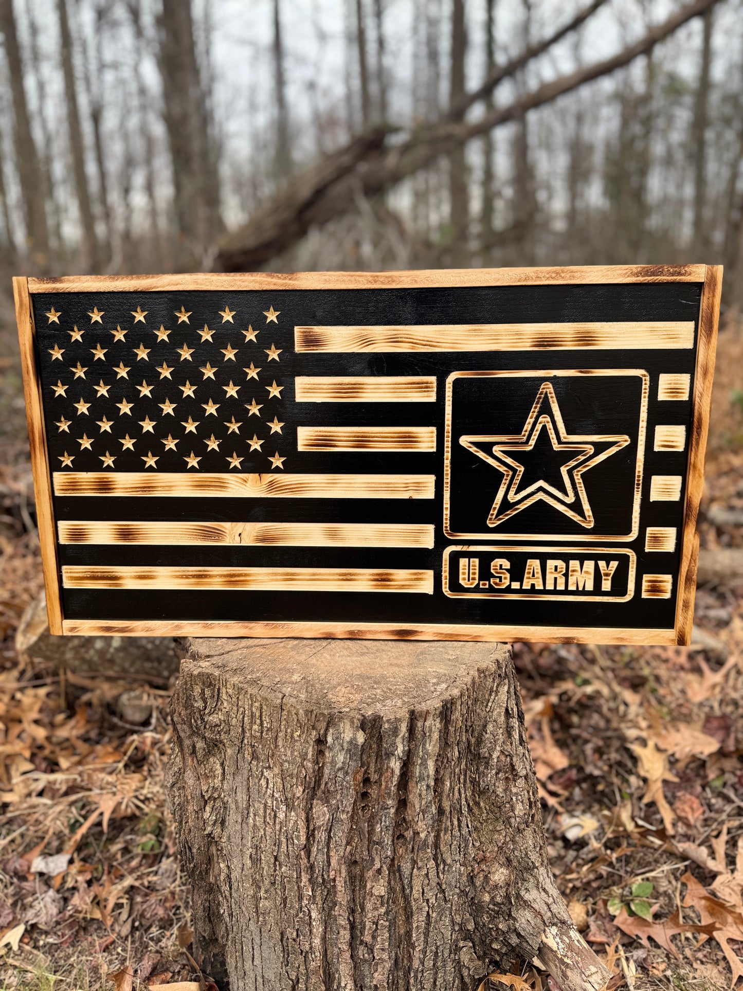 Carved Wood U.S Army Flag 31.5"x 17.5"x 2.5" Thick