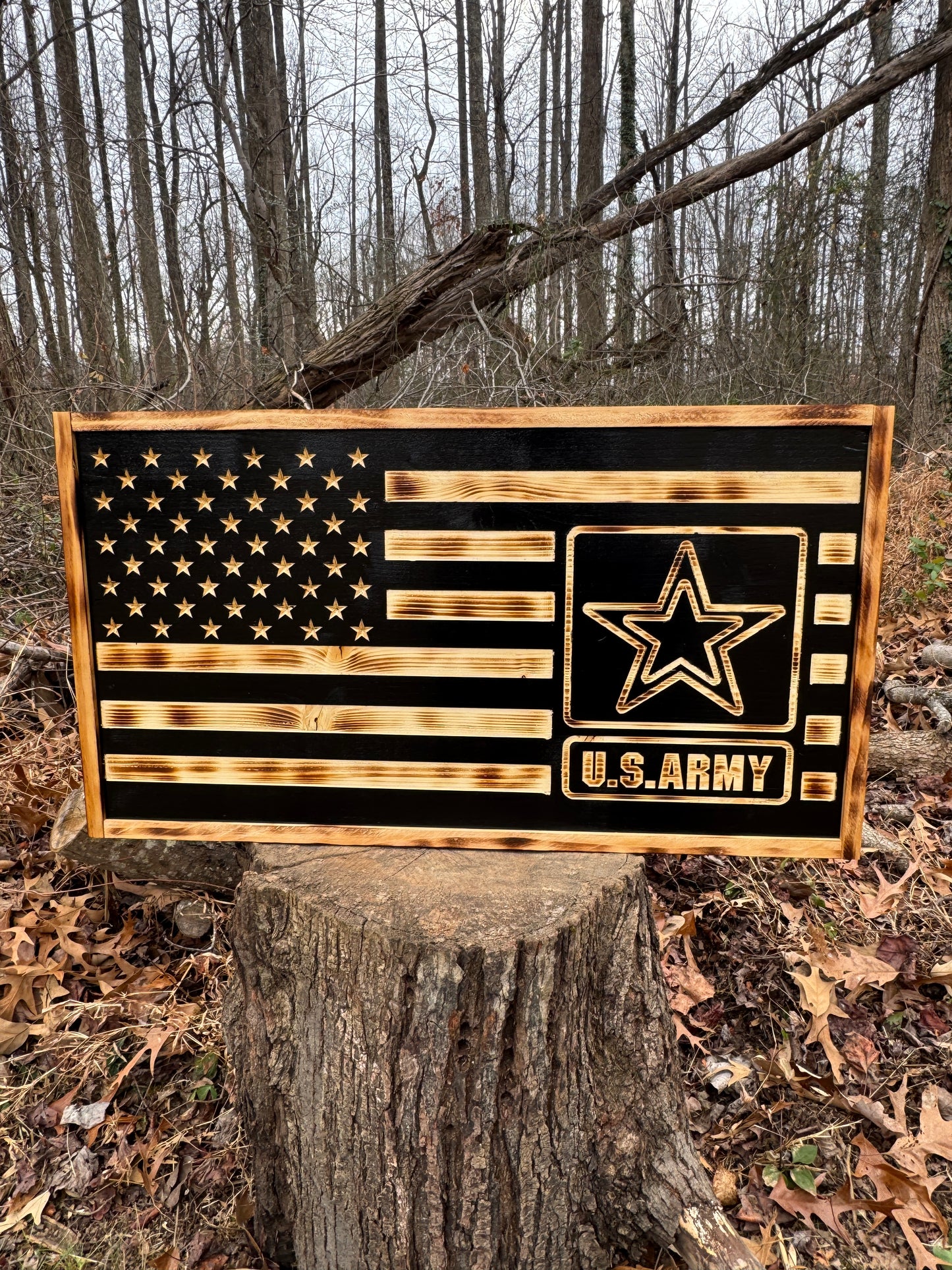 Carved Wood U.S Army Flag 31.5"x 17.5"x 2.5" Thick