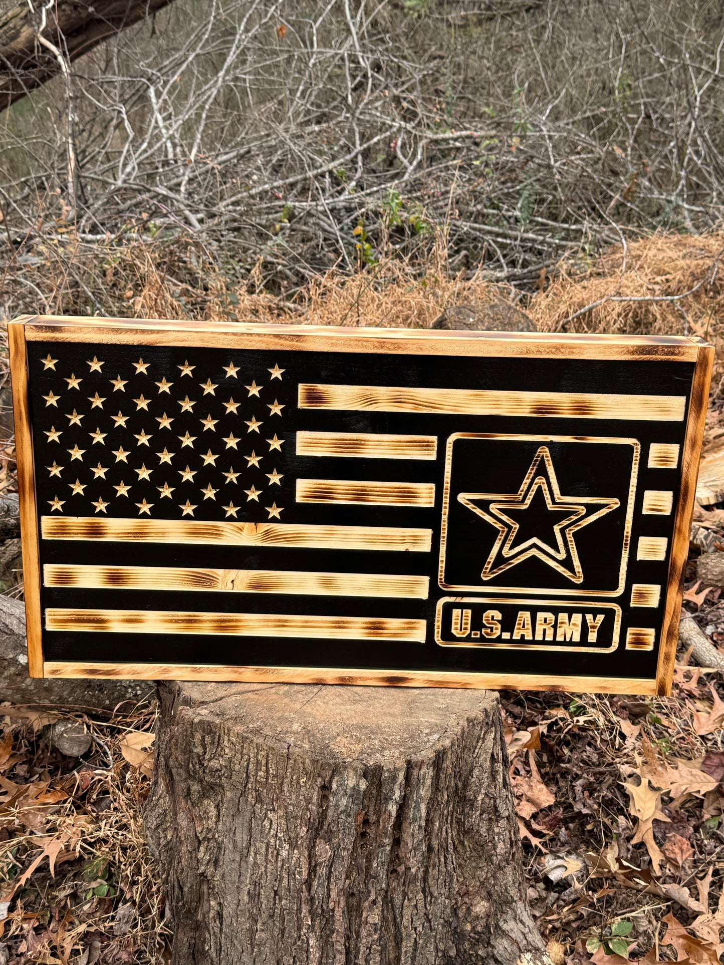 Carved Wood U.S Army Flag 31.5"x 17.5"x 2.5" Thick